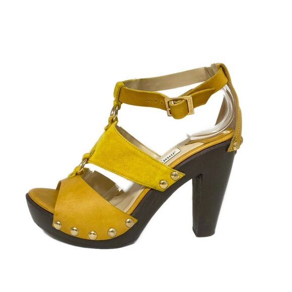 JIMMY CHOO - Yellow Leather Suede Women's Sandals 94-080125 - Picture 1 of 8
